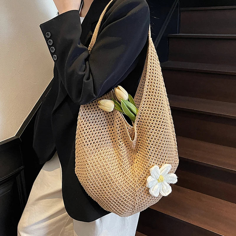 Hollow Weave Straw Beach Tote Bag – Bohemian Large Capacity Shoulder Bag