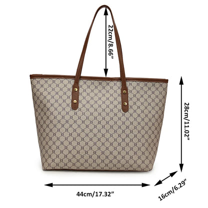 Large Capacity Tote Bag for Women – Monogram PU Leather Shoulder Bag