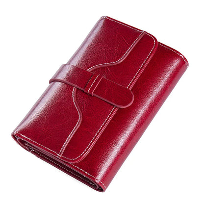 Genuine Leather Women's Tri-Fold Wallet – Oil Wax Snap