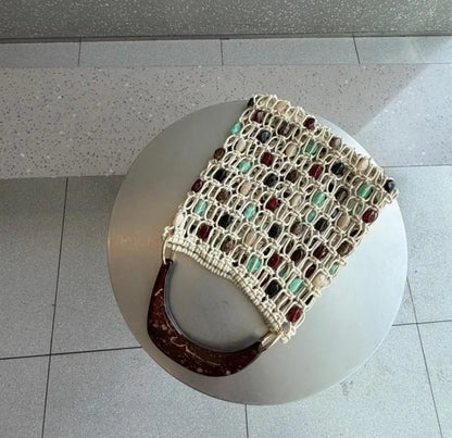 Creative Summer Woven Bead Bag Hollow-Out Breathable Tote Bohemian Large Capacity Shoulder Women