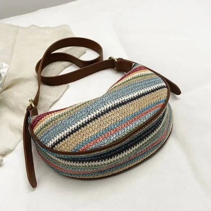Bohemian Woven Hobo Bag for Women – Stripe Crossbody Shoulder Bag