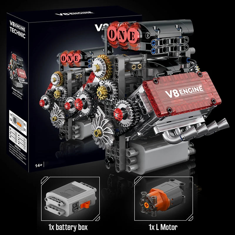V8 Engine Motorized Building Blocks Technical Model Set