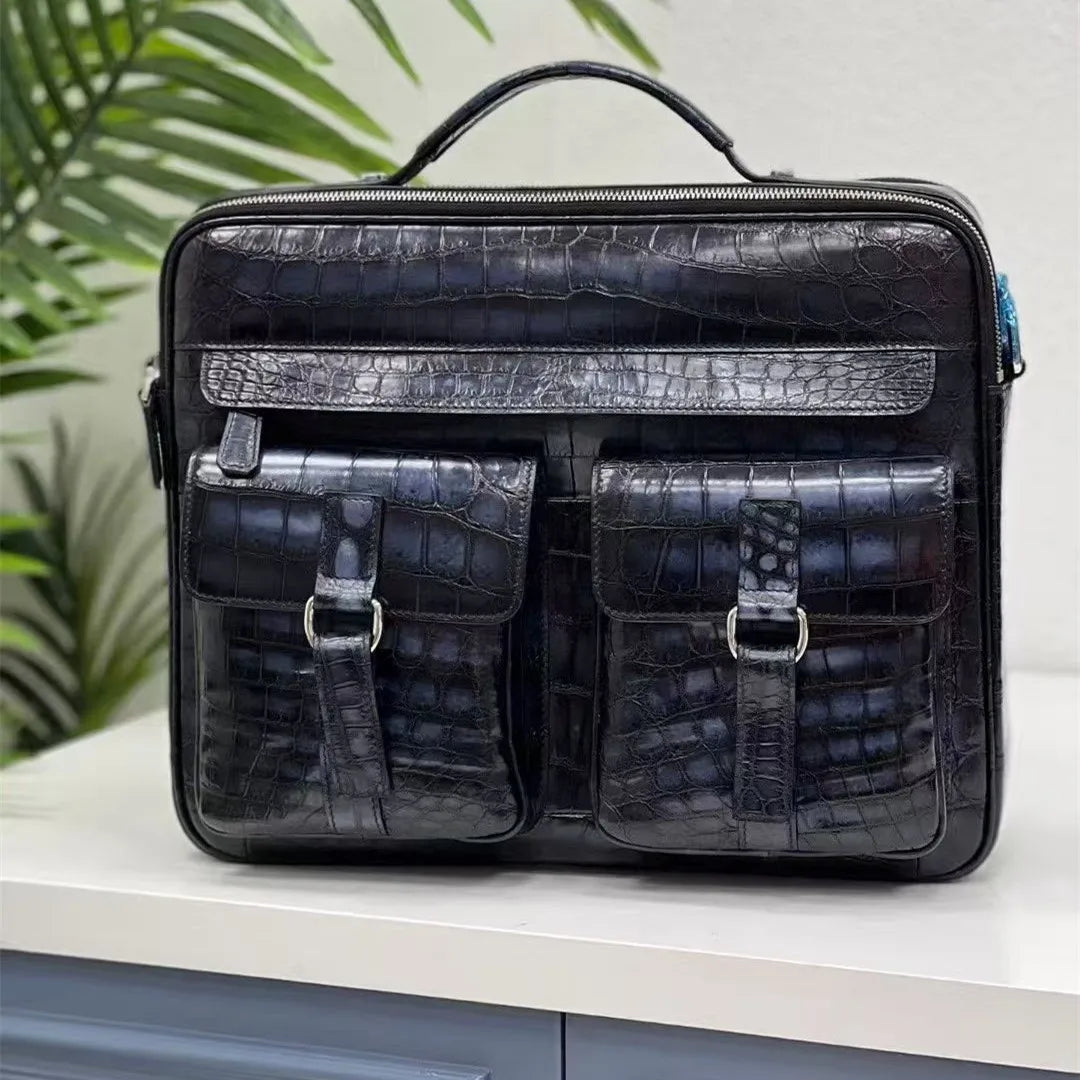 Crocodile Leather Men's Briefcase | Hand-Painted Laptop Bag