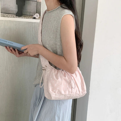 Polka Dot Shoulder Bag – Retro Drawstring Pleated Crossbody