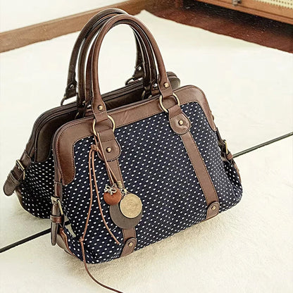 Retro Polka Dot Tote Bag – Large Capacity Nylon Handbag