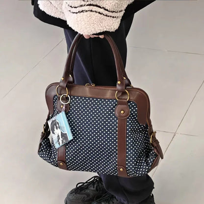 Polka Dot Tote Bag – Vintage Preppy Large Capacity Women's Handbag