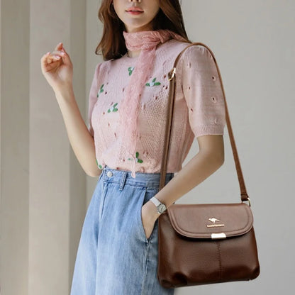 Leather Crossbody Shoulder Bag for Women – Soft Flap Handbag