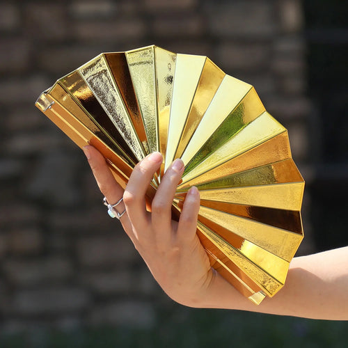 Fan-Shaped Metallic Clutch Bag with Chain Strap