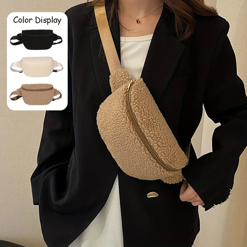Women's Lamb Wool Chest Bag Large Capacity Crossbody Bag