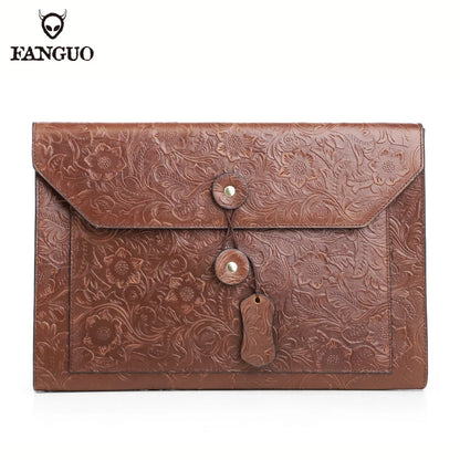Genuine Leather A4 Document Bag – Men's Embossed Briefcase Portfolio Clutch for iPad