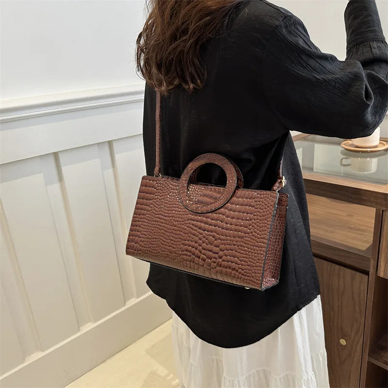 Crocodile Pattern Shoulder Bag – Large Capacity Retro Crossbody