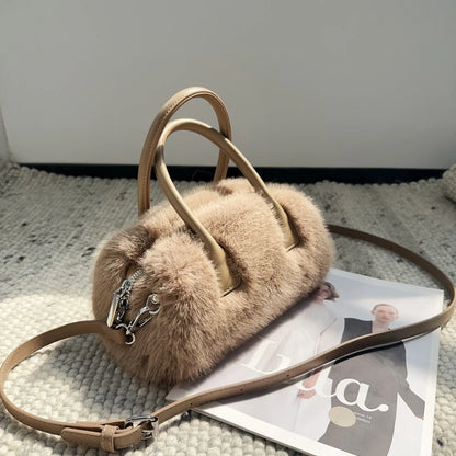 Winter Plush Fluffy Handbags Soft Faux Fur Pink White Tote Shoulder Bag Women Wedding Party Bolsas