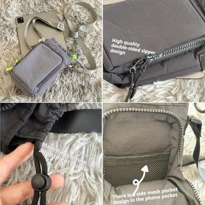 Mini Nylon Crossbody Bag with Phone Pocket & Bottle Holder