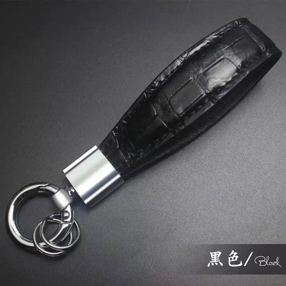 Luxury Crocodile Leather Keychain with Metal Ring
