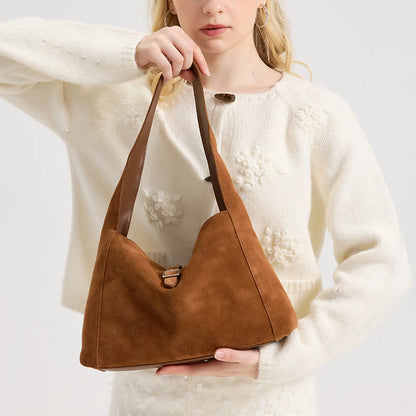 Suede Leather Crossbody Bag - Soft Cowhide Shoulder Bag for Women