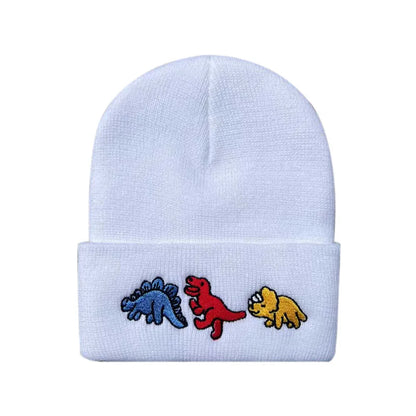 Dinosaur Embroidery Beanie Hat – Soft Warm Knit Cap