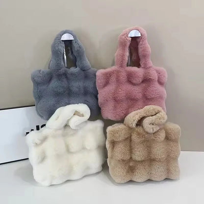 Fluffy Plush Tote Bag – Women's Faux Fur Top-Handle Handbag