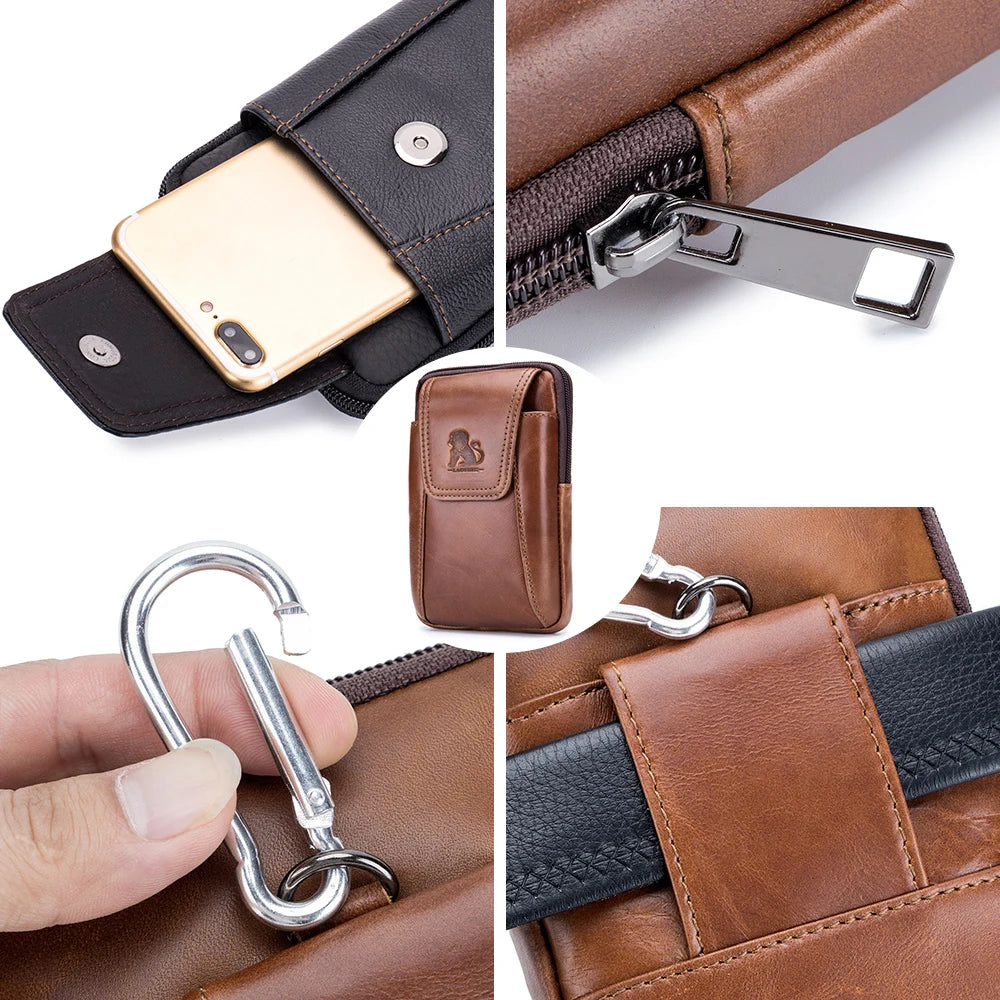 Leather Belt Bag for Men - Genuine Cowhide Phone Waist Pouch
