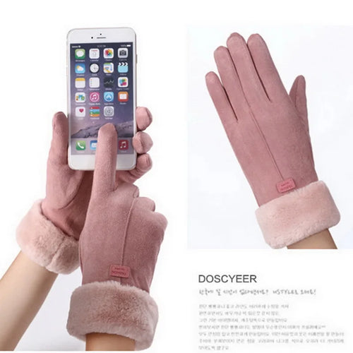 Women's Fuzzy Trim Winter Gloves – Touchscreen Warm Mittens