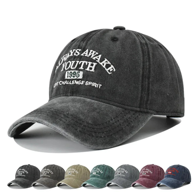 Vintage Baseball Cap – Letter Embroidery Washed Cotton Hat