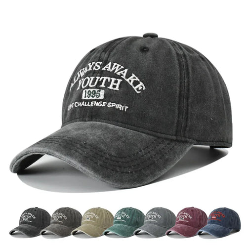 Vintage Baseball Cap – Letter Embroidery Washed Cotton Hat