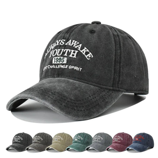 Vintage Baseball Cap – Letter Embroidery Washed Cotton Hat