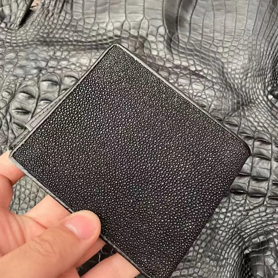 Genuine Stingray Leather Men's Bifold Wallet – Large Capacity