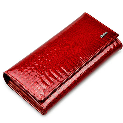 Alligator Embossed Genuine Leather Long Wallet for Women