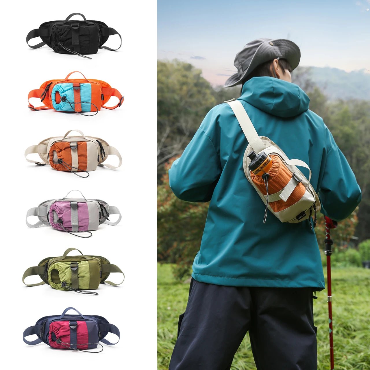 Unisex Crossbody Sling Bag with Water Bottle Holder for Hiking
