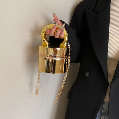 Gold Box Handbag Shiny Women Bag Party Evening Clutch Hand Bags Metal Chain Messenger Purse