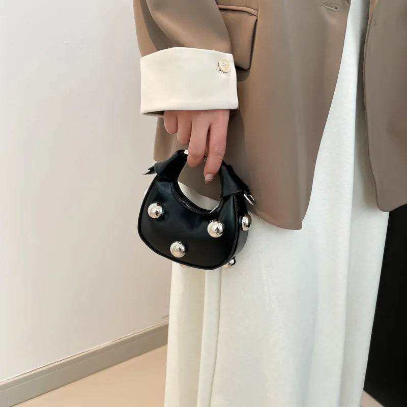 Mini Dumpling Purse with Metal Ball Clasp – Suede Shoulder Bag