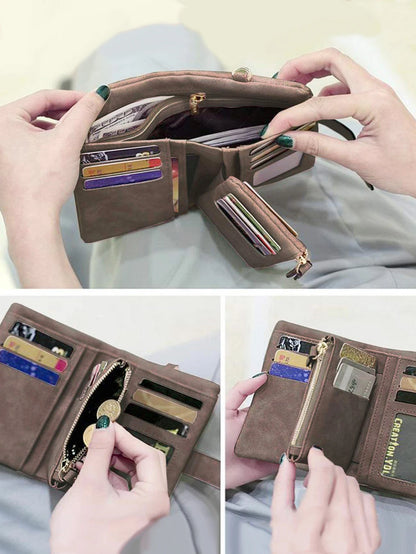 Frosted Tri-Fold Wallet for Women – Cute Multi-Card Slot Wristlet Purse
