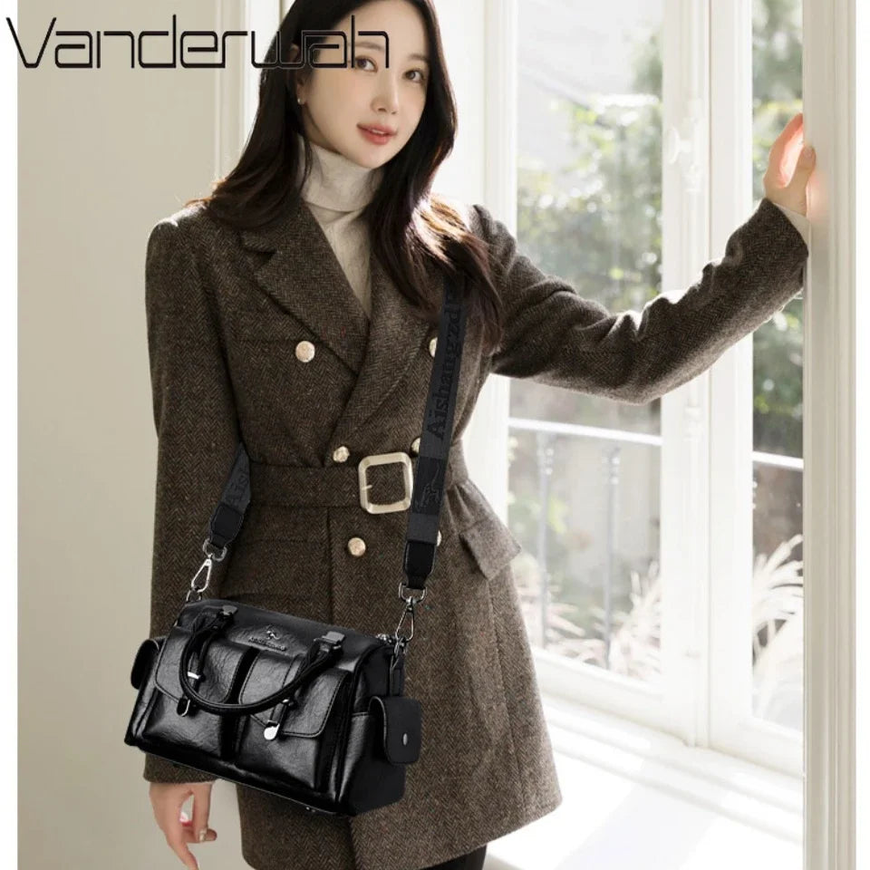 Large Capacity Women's Leather Handbag – Shoulder & Crossbody Bag