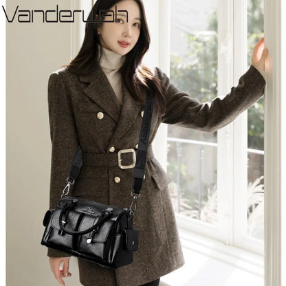 Large Capacity Women's Leather Handbag – Shoulder & Crossbody Bag