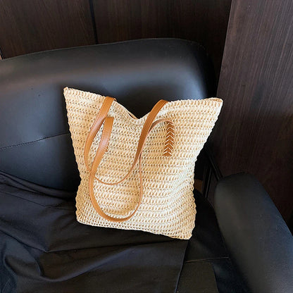 Straw Woven Tote Bag – Large Capacity Women's Shoulder Handbag