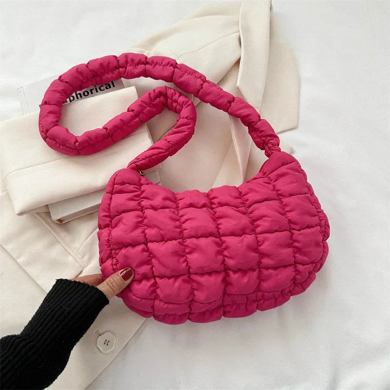Quilted Puffer Hobo Bag for Women – Nylon Shoulder Purse