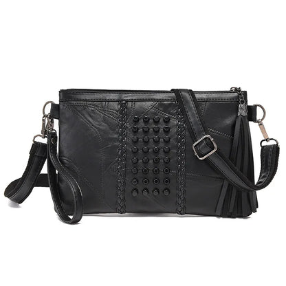 Tassel Leather Crossbody Bag – Women's Studded Clutch Purse