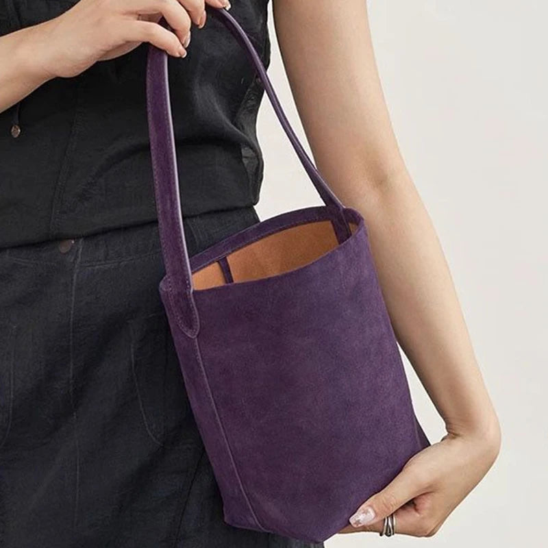 Faux Suede Bucket Bag – Large Vintage Soft Shoulder Tote for Women