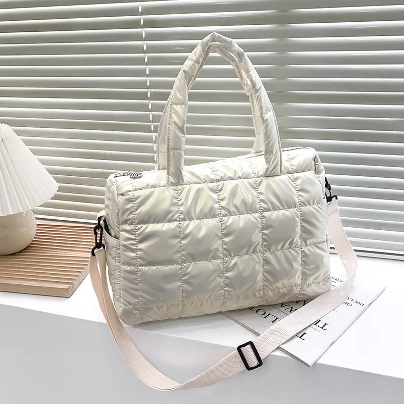 Quilted Puffer Tote Bag – Women's Nylon Crossbody Shoulder Bag