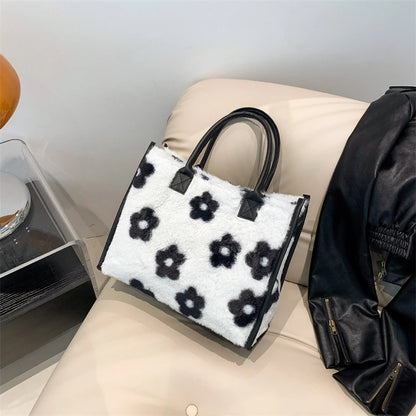Faux Fur Leopard Print Tote Bag for Women – Soft Shopper Handbag