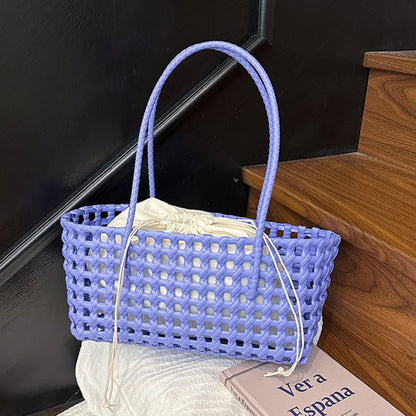 Hollow-Out Woven Basket Tote Bag – Boho Beach Handbag