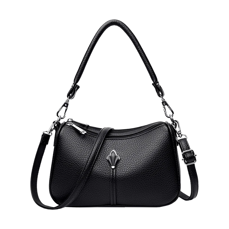 Leather Crossbody Shoulder Bag for Women – Dual-Zip Purse