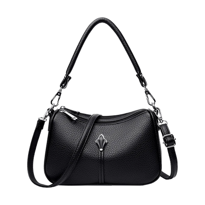 Leather Crossbody Shoulder Bag for Women – Dual-Zip Purse