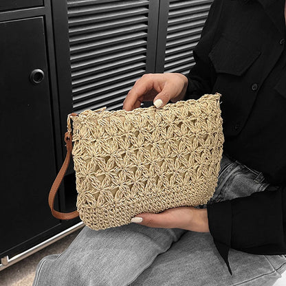 Straw Woven Crossbody Bag – Women's Clutch Purse with Detachable Strap