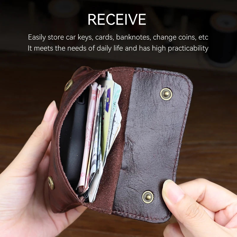 Genuine Leather Card Wallet for Men – Vintage Coin Purse Pouch
