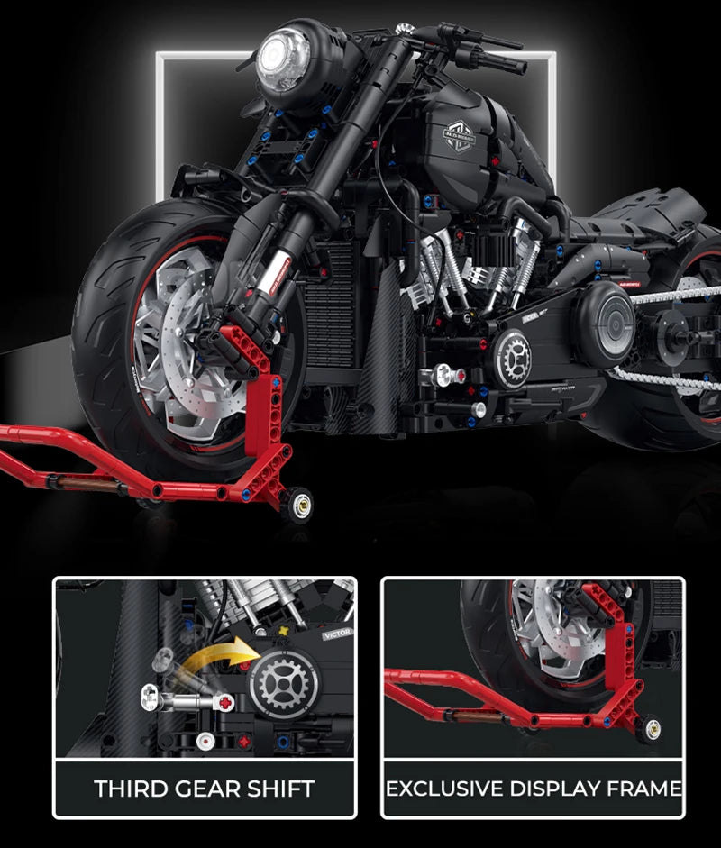 2000-Piece Dark Motorcycle MOC Building Blocks Set – 1:5 Scale Technic Model