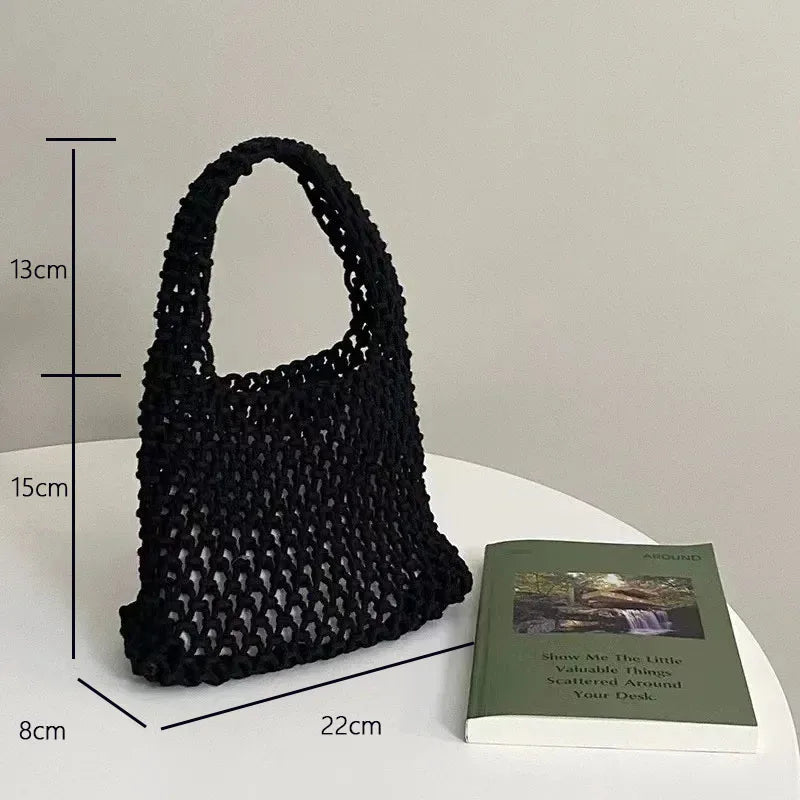 Crochet Tote Bag – Handwoven Hollow Knit Beach Shoulder Bag for Women
