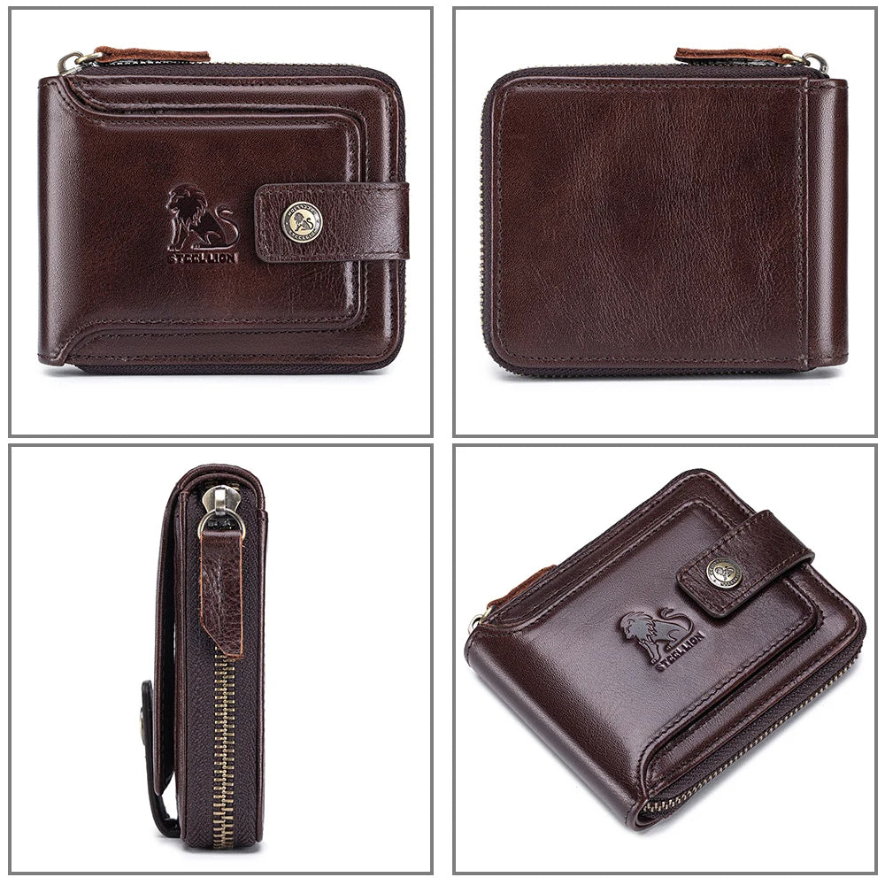 Leather Card Holder Wallet for Men, Zip-Around Cowhide Wallet