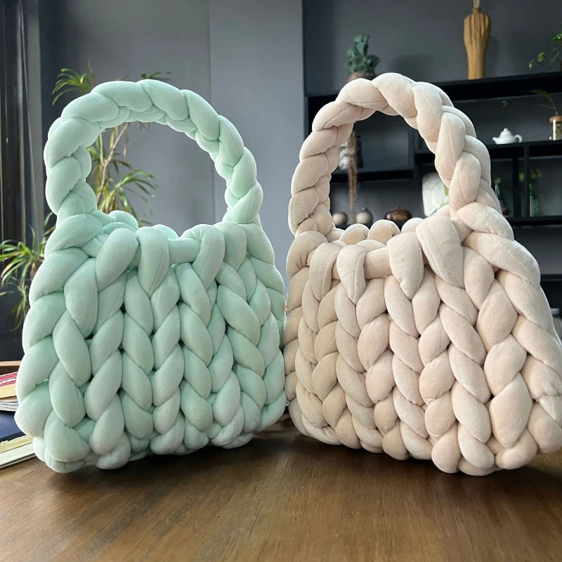 Hand-Woven Velvet Knit Handbag for Women – Chunky Tote