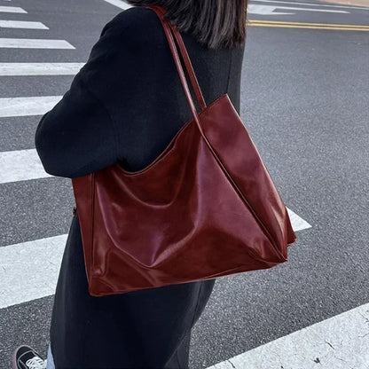 Large Capacity PU Leather Tote Bag – Retro Shoulder Bag
